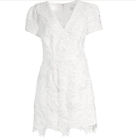 NEW Milly Atalie 3D Floral Lace Dress V-Neck Puff Sleeve in White Women's 0 - Picture 10 of 11